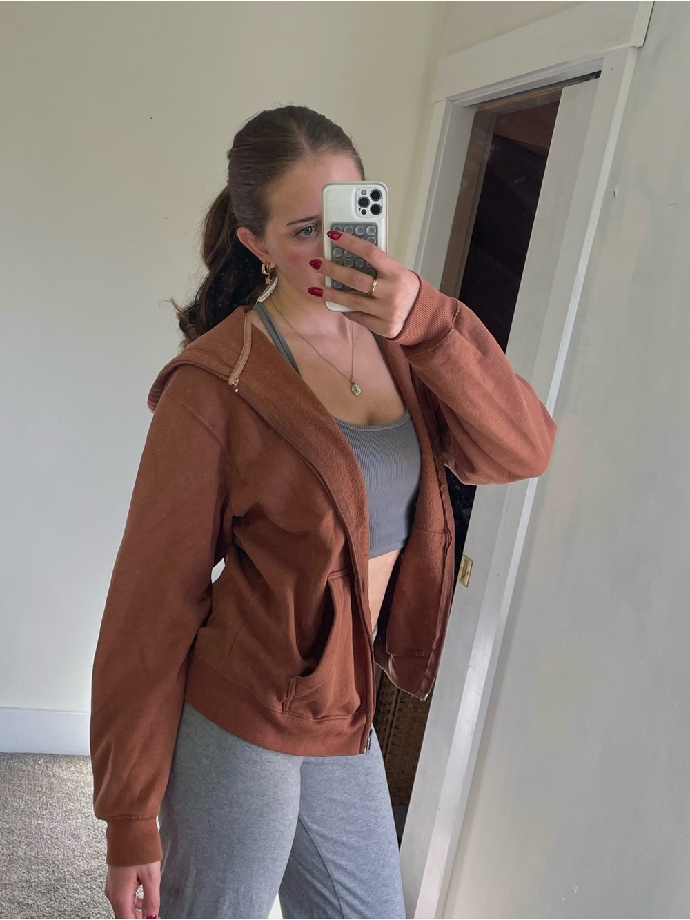 Women's Rust Zip-Up Hoodie with Hooded Collar